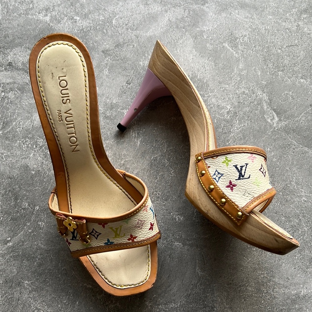 Louis Vuitton x Murakami white lavender monogram multicolor mules 37 sandals